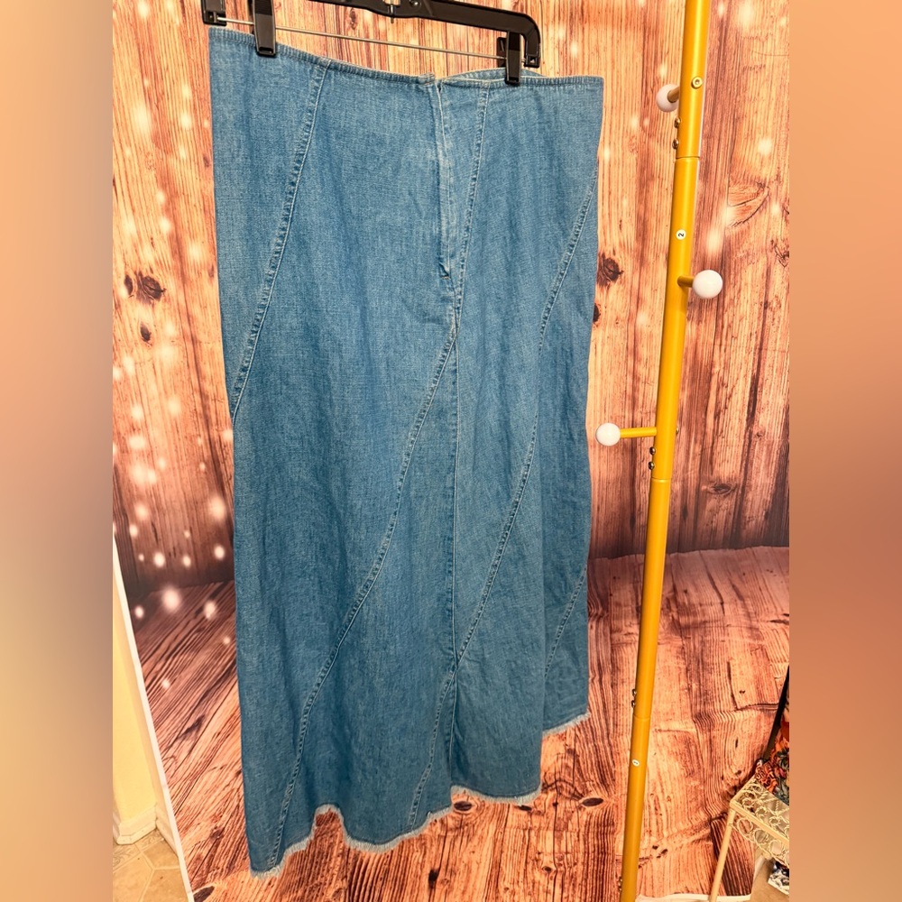 Vintage Hippy Town Boho Blue Denim Midi Skirt